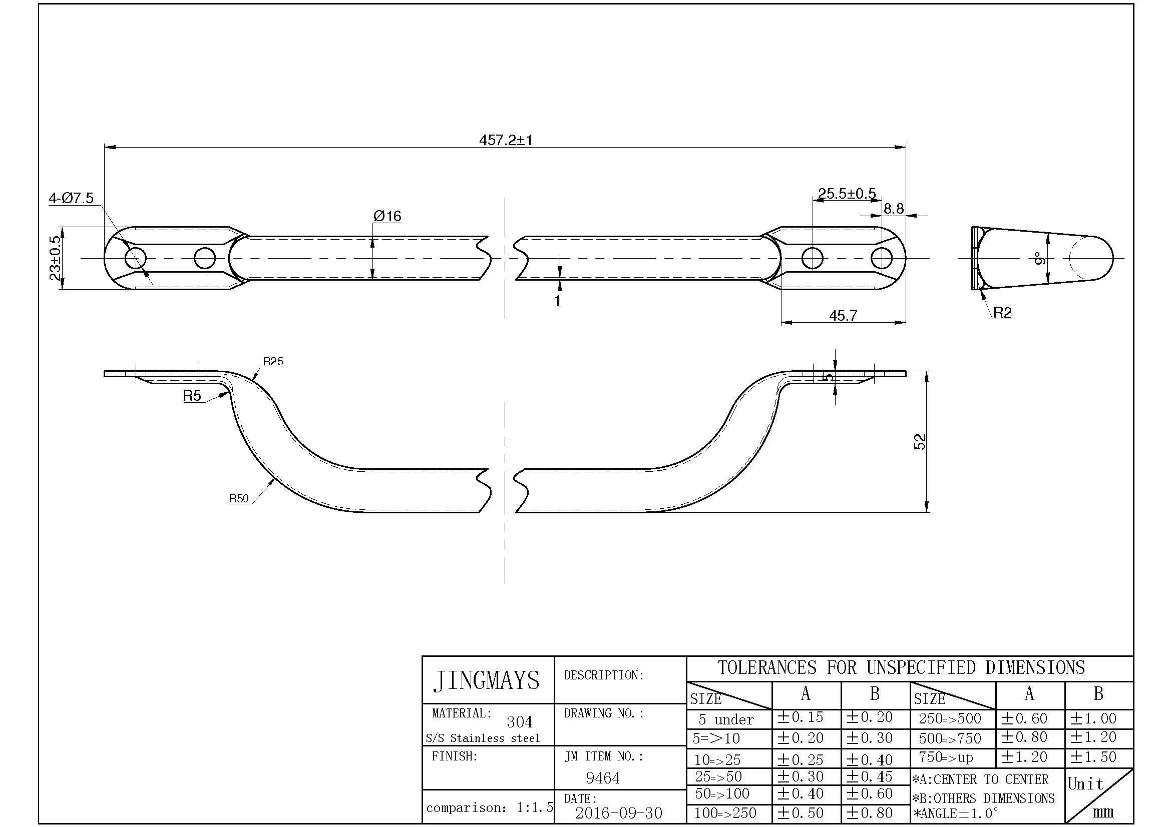 Tubular Grab Handle Steel Chrome Plated - 9464