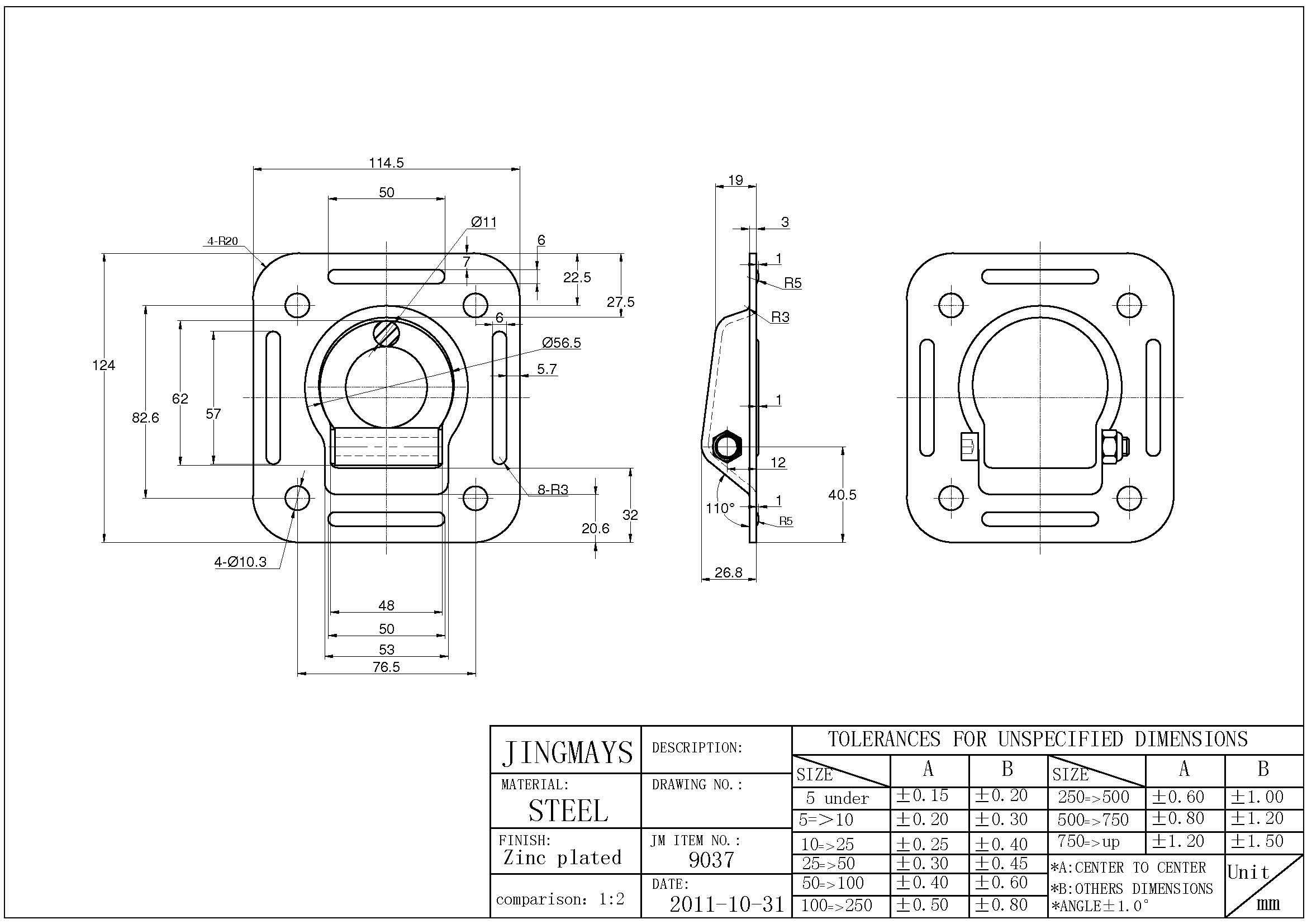 Square Recessed Rope Ring Steel Zinc Plated - 9037