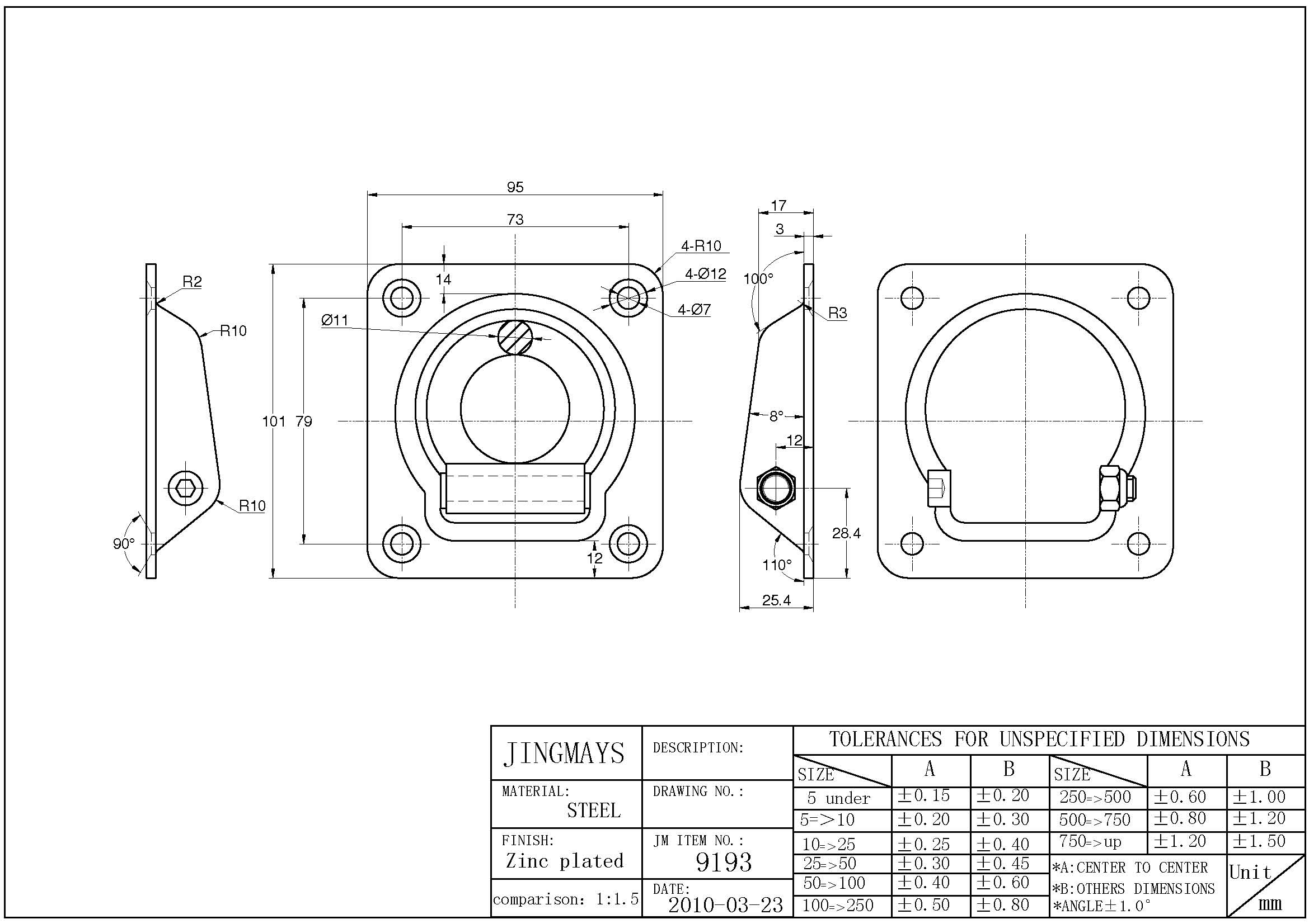 Square Recessed Rope Ring Steel Zinc Plated - 9193