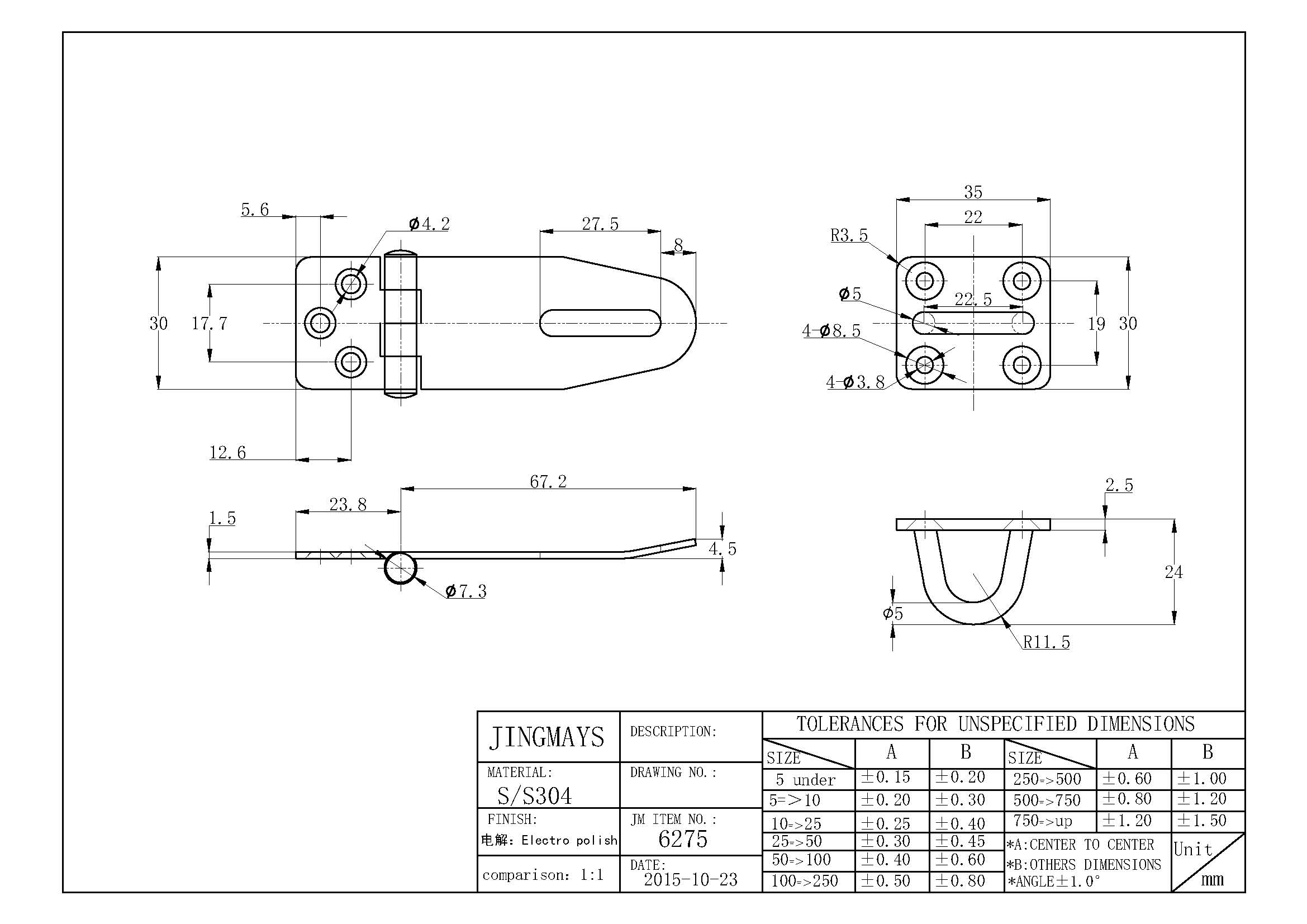 Safety Hasp and Staple Stainless Steel Electrolytic Polished - 6275