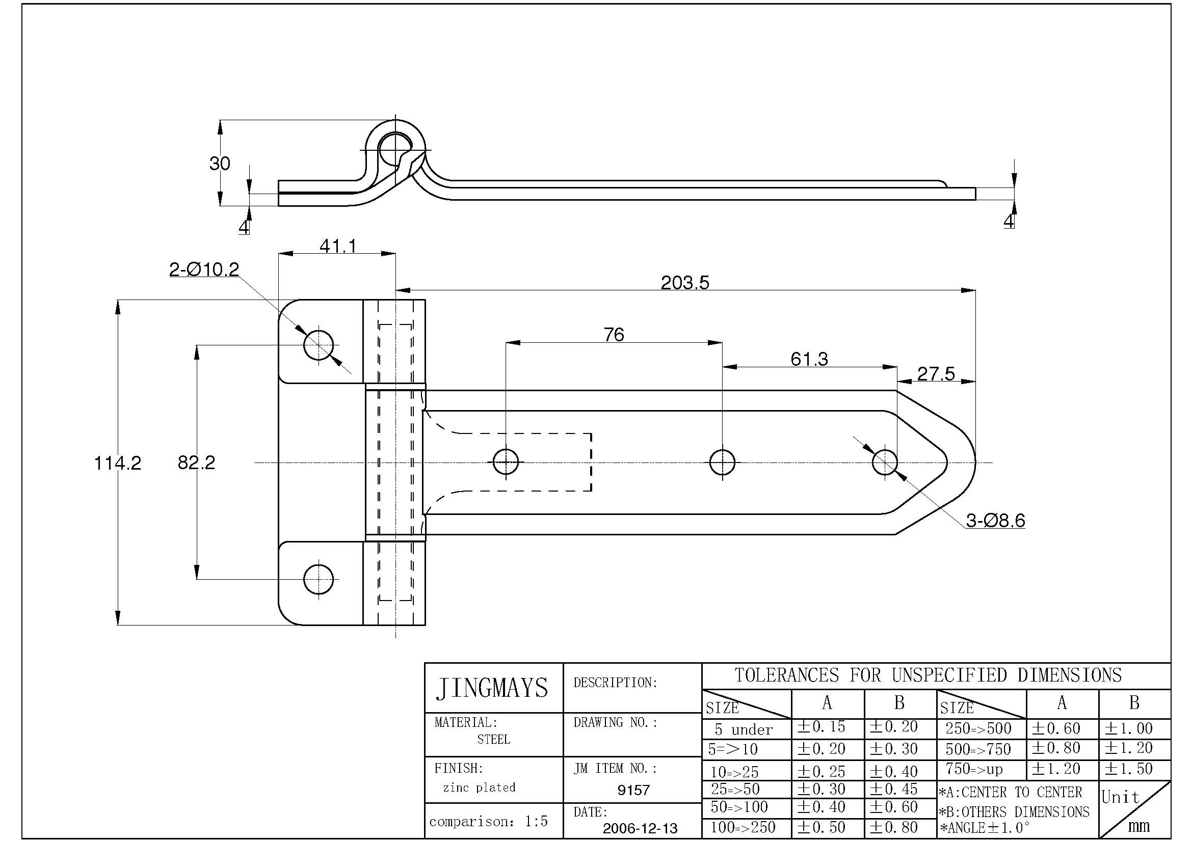 Hinge Steel Zinc Plated W/O Grease Nipple - 9157