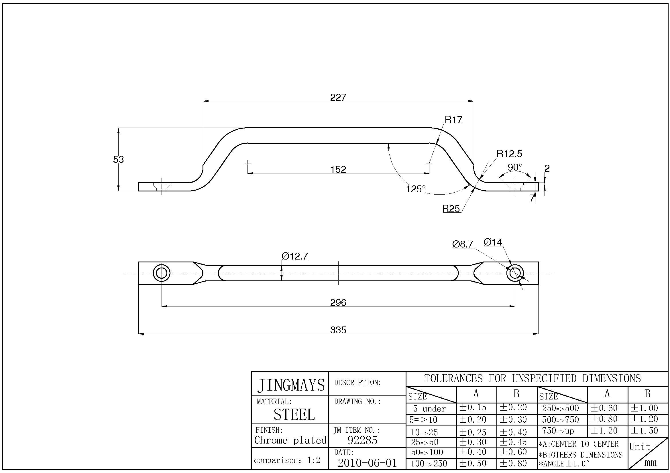 Grab Handle Steel Chrome Plated - 92285 