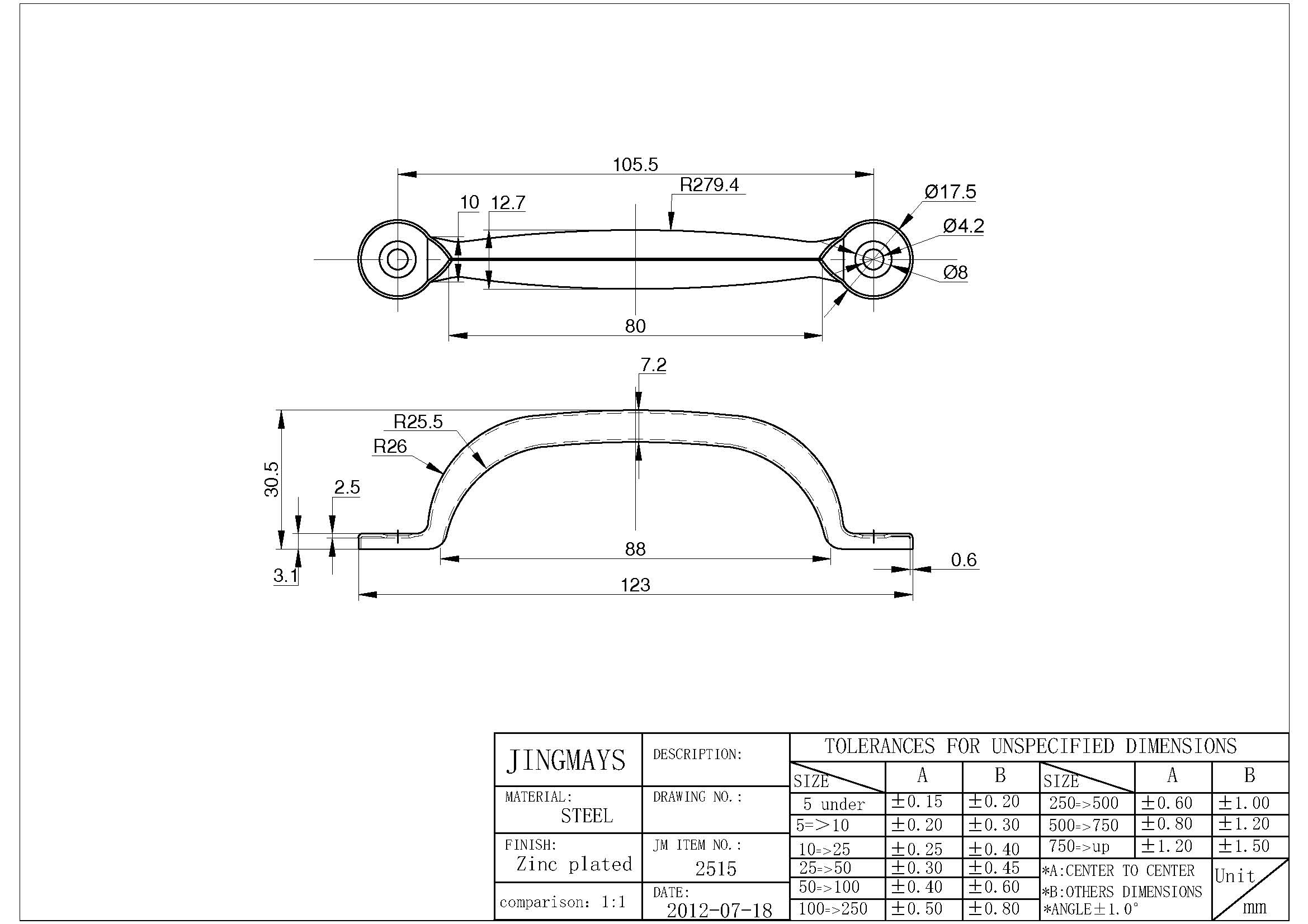 Door Handle Steel Zinc - 2515