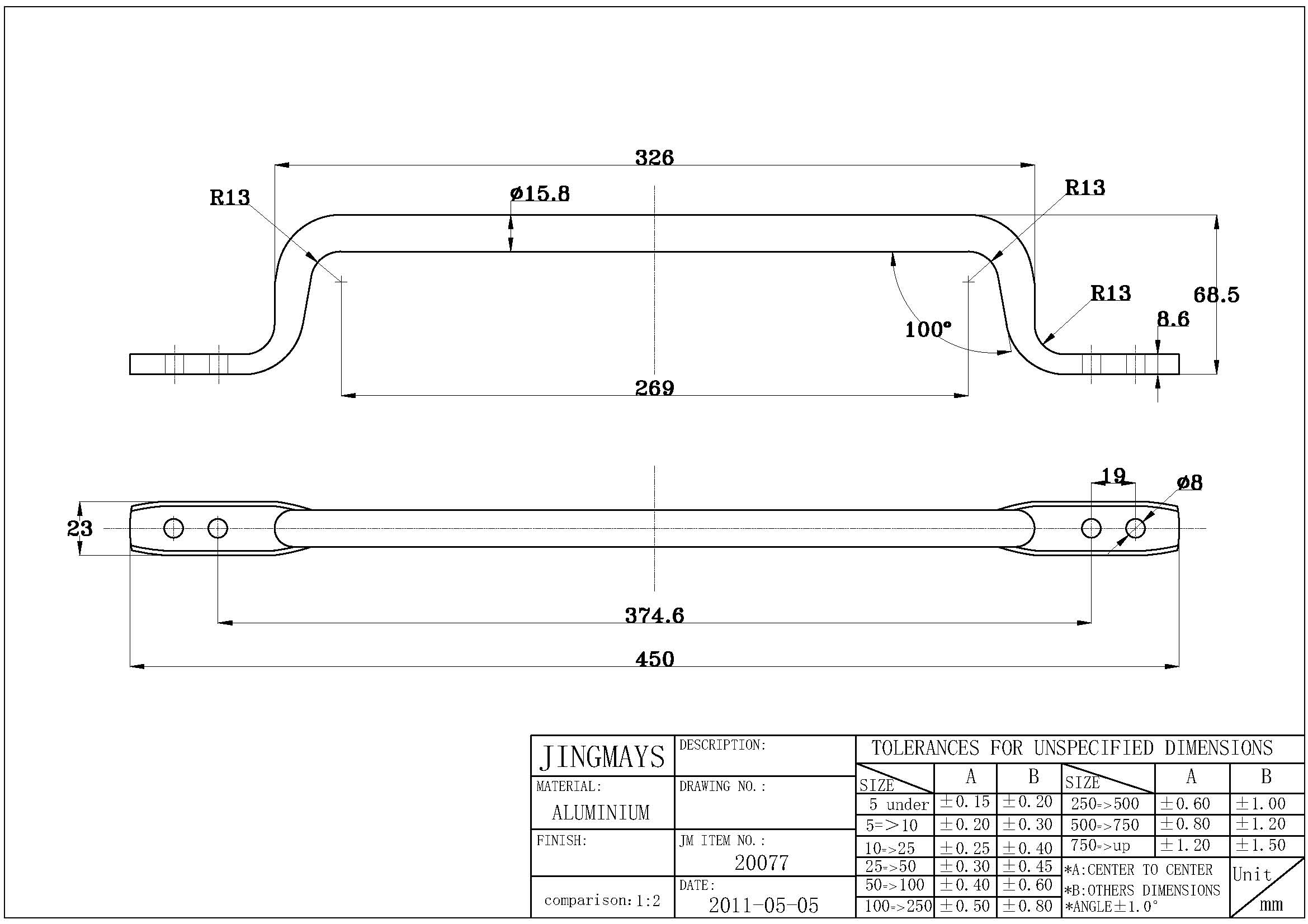 Grab Handle Aluminum Plain - 20077