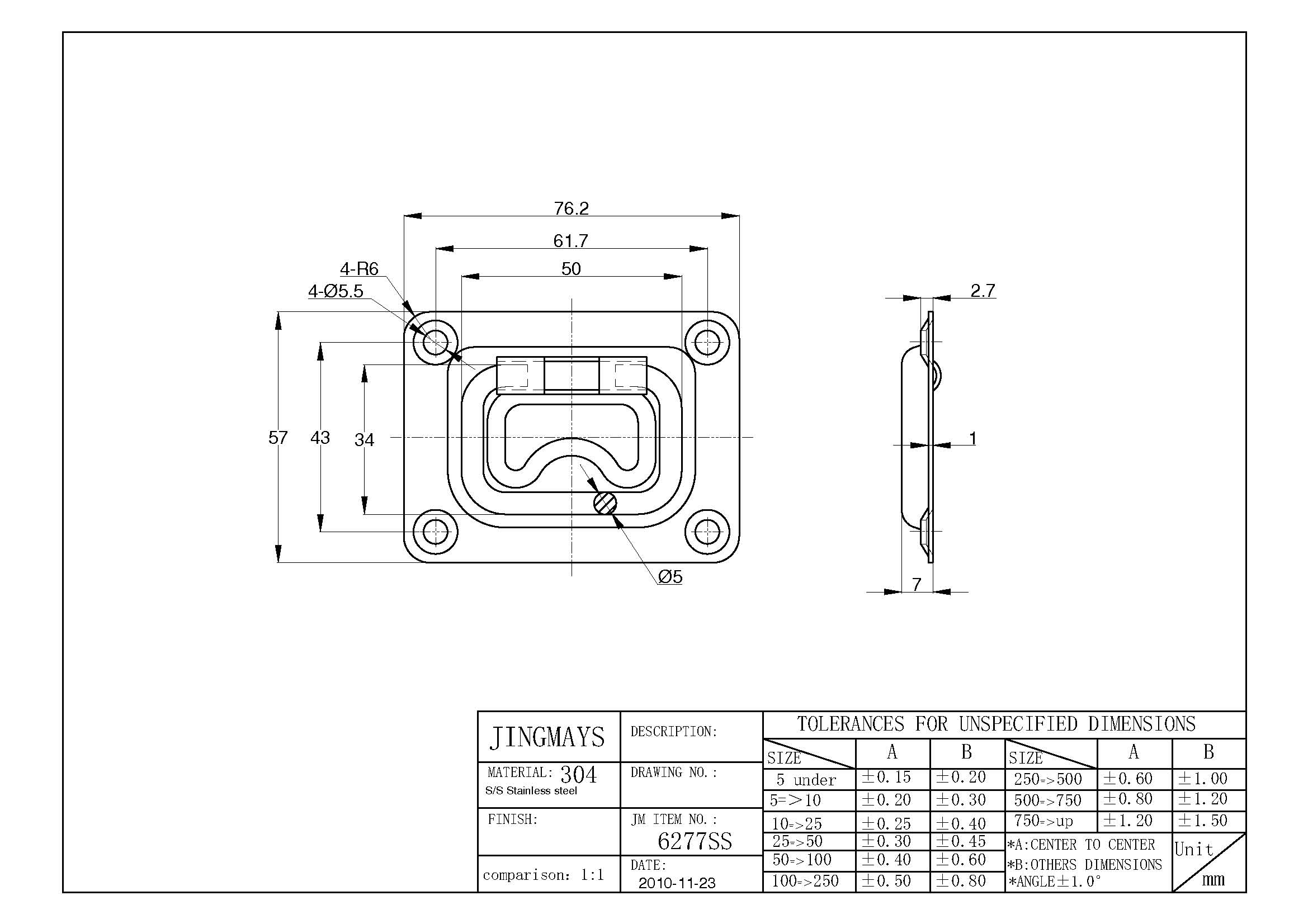 Recessed Trap Door Handle Stainless Electrolytic Polished - 6277SS